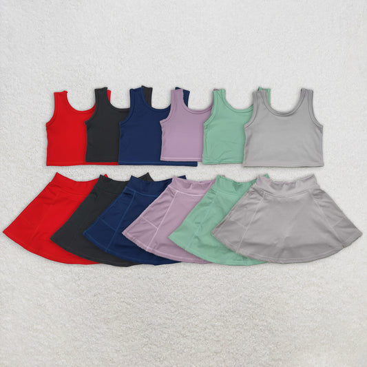 RTS NO MOQ baby girl clothes Solid red sleeveless skirt yoga set