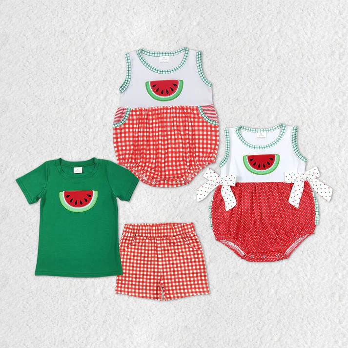 RTS NO MOQ Watermelon short-sleeved shorts suit & and romper