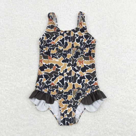 S0239 Brown camouflage beige one-piece swimsuit