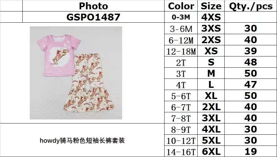 GSPO1487 howdy riding pink short-sleeved trousers suit