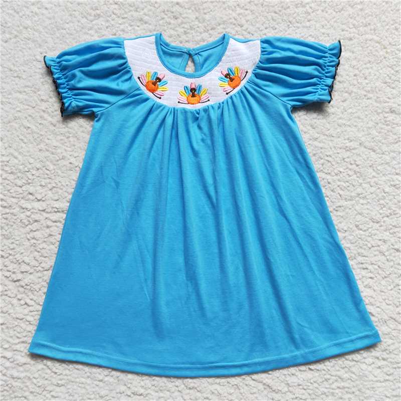 RTS NO MOQ Embroidery Autumn Series smocked style dress