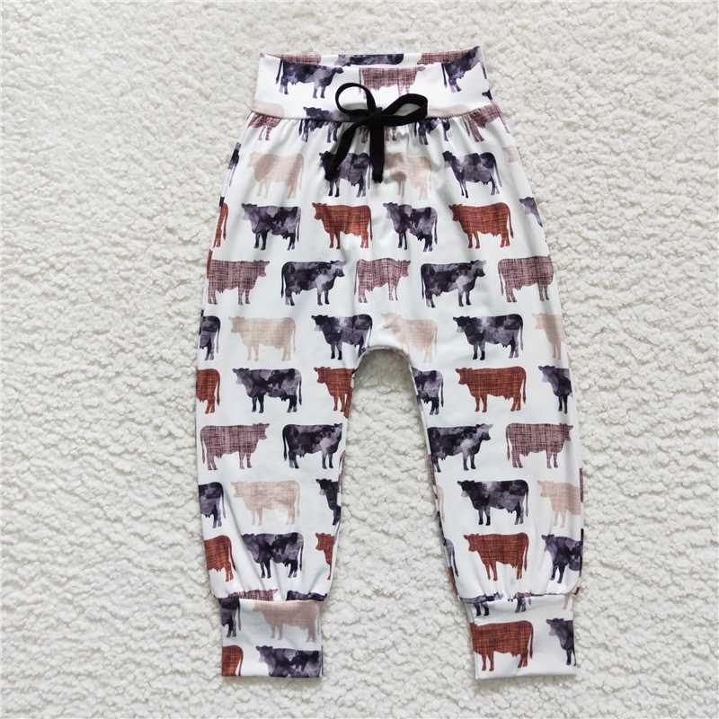 RTS NO MOQ Baby Boys Hand-painted Bull Head-Horse Pattern Drawstring Trousers