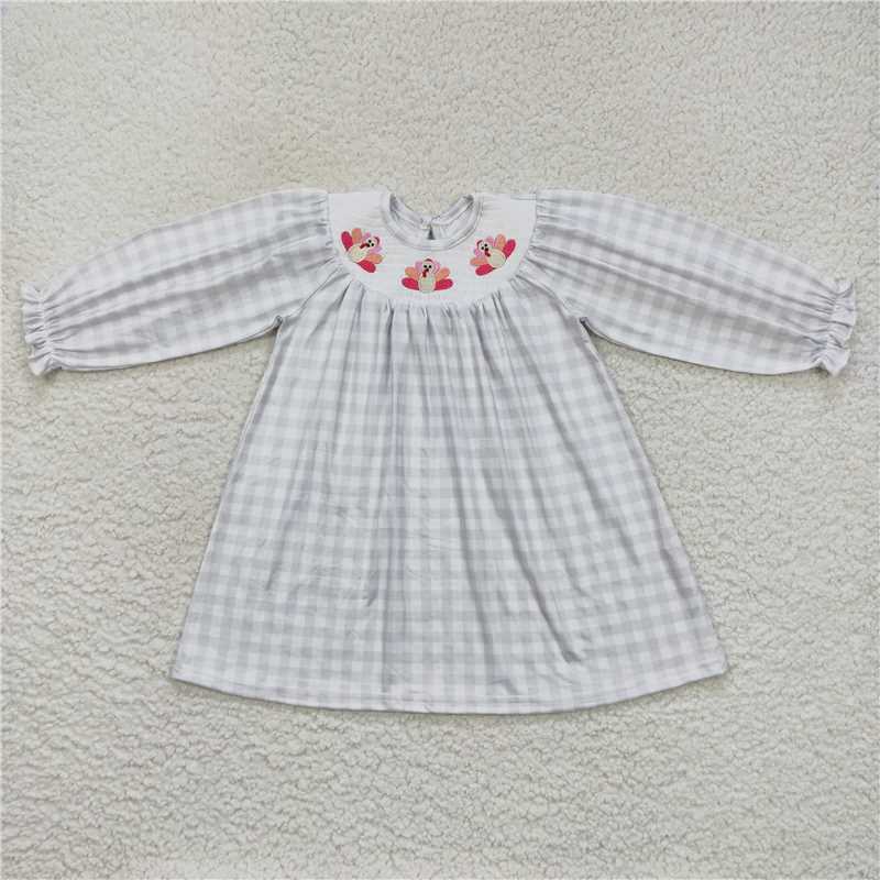 RTS NO MOQ Embroidery Autumn Series smocked style dress