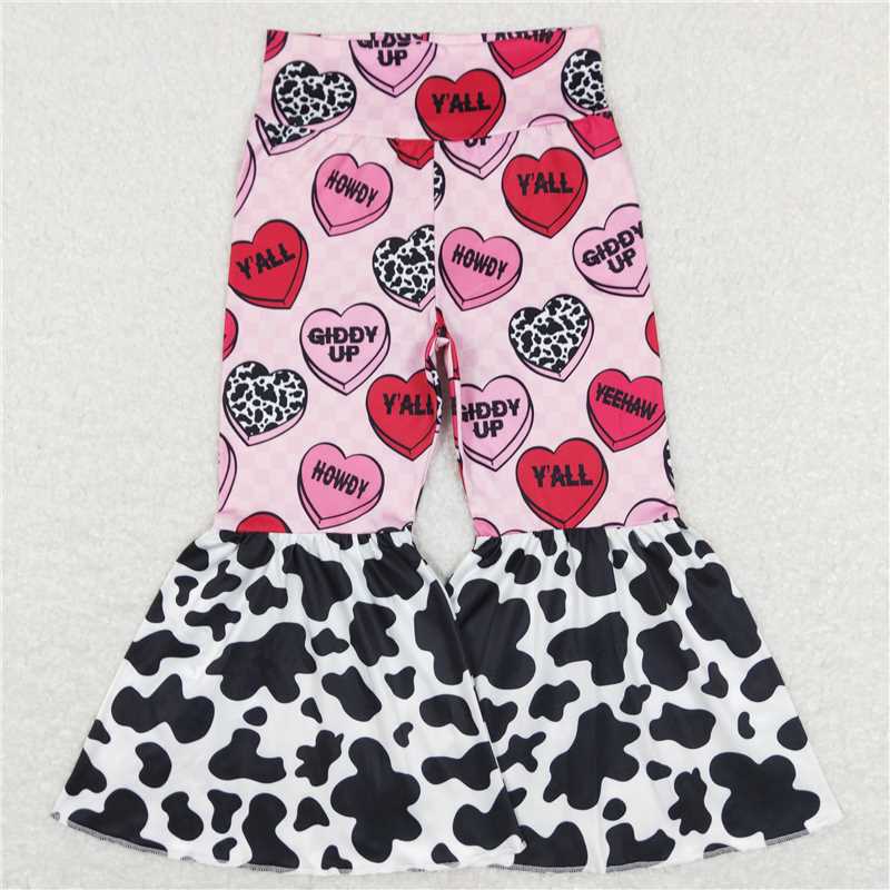 RTS NO MOQ P0344 P0335 P0369 Baby Girls Pink Valentine's Day Black and White Leopard Print Flared Pants