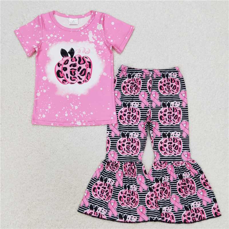 RTS NO MOQ GSPO1592 Rose red leopard print pumpkin short-sleeved striped trousers suit