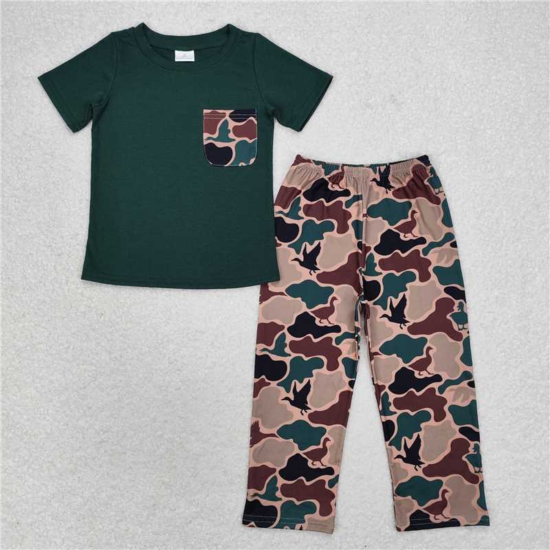 RTS NO MOQ Baby boy clothes duck camouflage Short Sleeve pants Suit