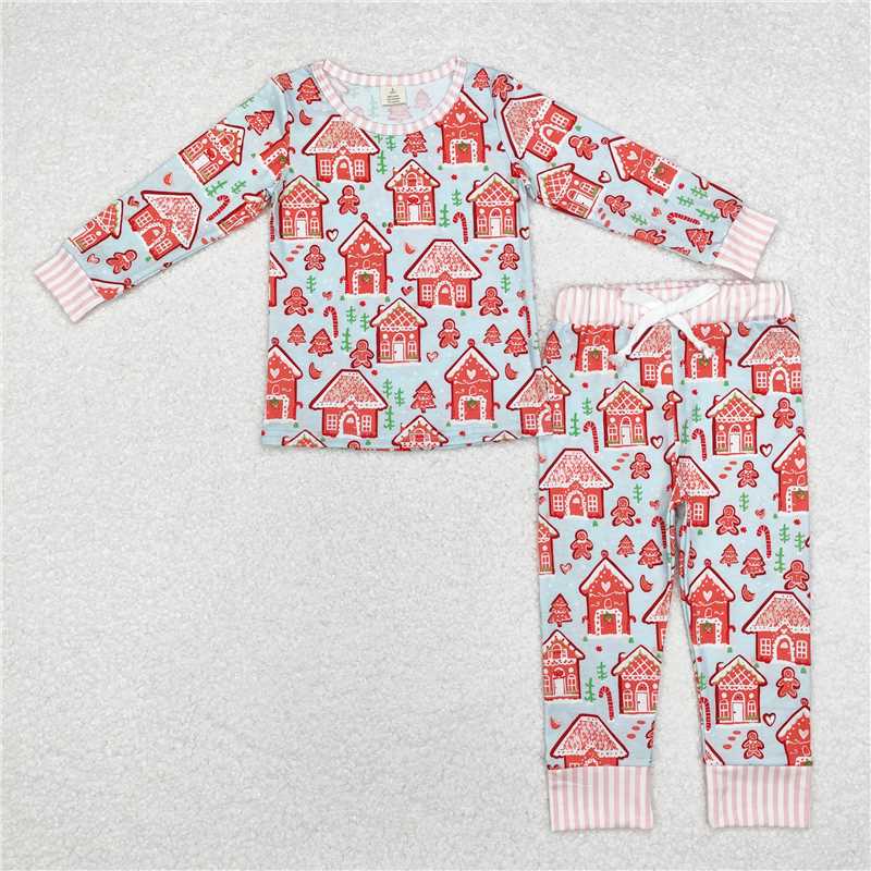 RTS NO MOQ Baby Boy Christmas Bamboo Top Bell Pants Pajamas Clothes Sets