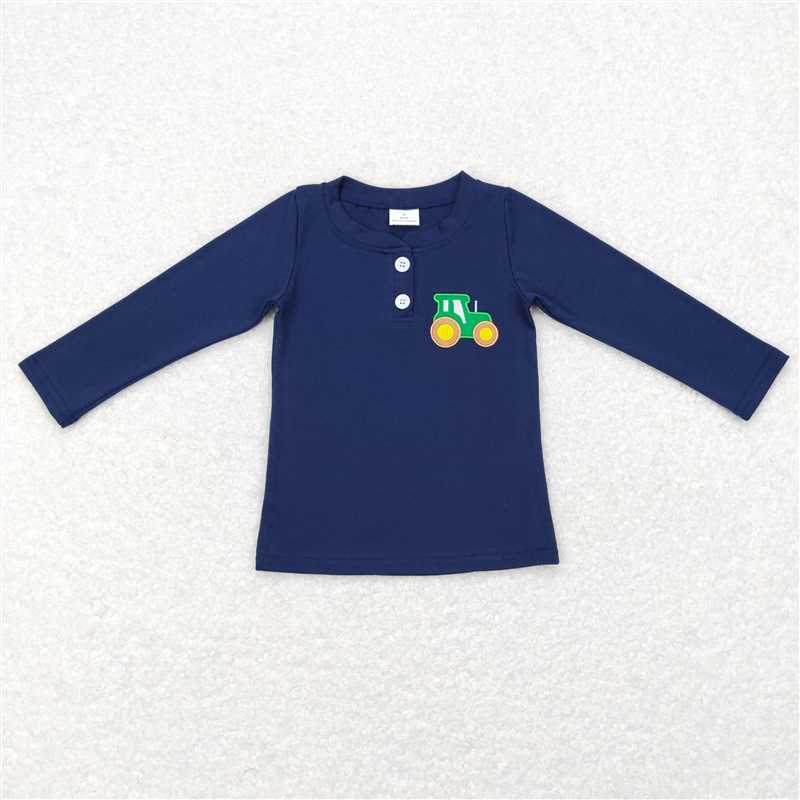GT0355 Embroidered Tractor Dark Blue Long Sleeve Top