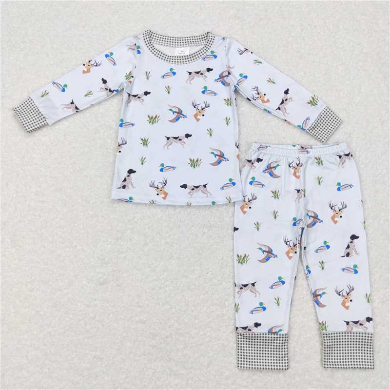 RTS NO MOQ GLP0974  BLP0410  Duck-Elk-Puppy Light Grey Long Sleeve Suit