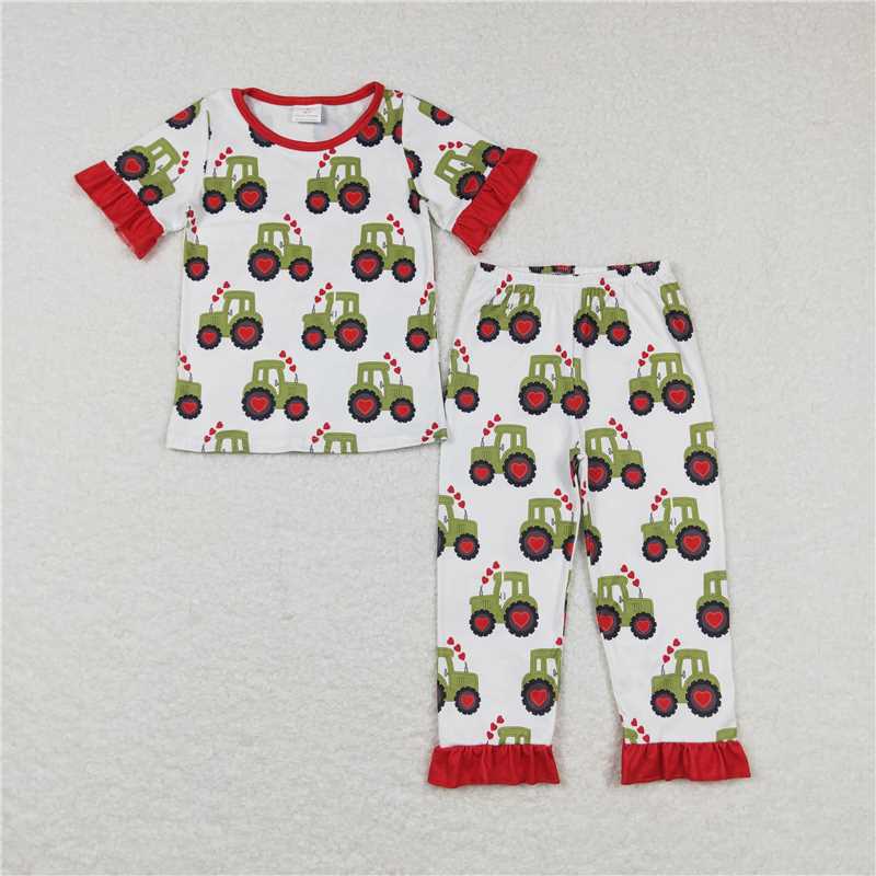 GSPO0978 Love tractor white and red lace short-sleeved trousers cover outfits