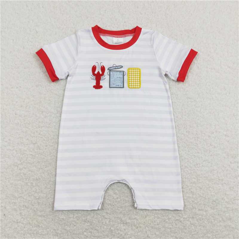 RTSEmbroidery Crayfish Corn Striped Bow Flying Sleeve Red Embroidery Crayfish Corn Stripe White Lantern Sleeve Short