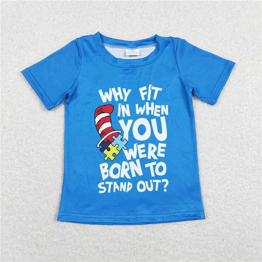 ready to ship  stock BT0479 dr seuss letter blue short sleeve top