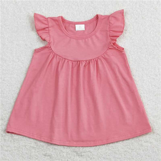 rts stock cotton 	 GT0462 Solid pink flying sleeve top