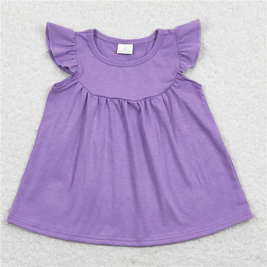 rts stock cotton  	 GT0461 Solid purple flying sleeve top