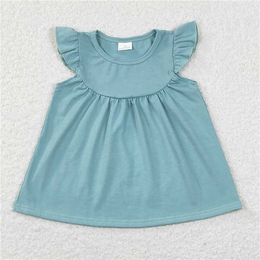 rts stock GT0460 cotton  Solid blue green flying sleeve top