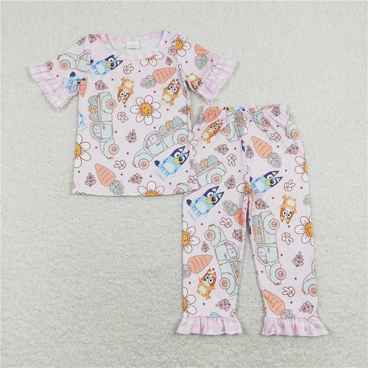 stock GSPO1278 bluey carrot smiley flower truck plaid pink short