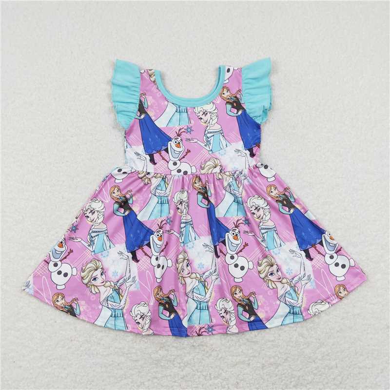 rts stock GSD0764 Frozen Princess Snowman Blue Flying Sleeve Dress