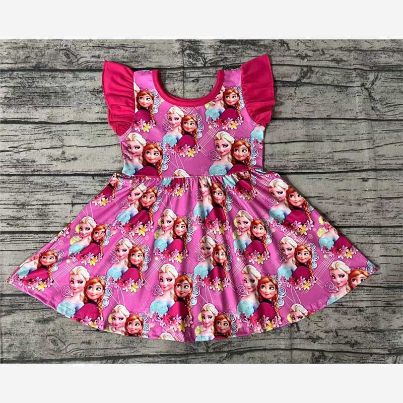 rts stock 	 GSD0763 Frozen Princess Magenta Flying Sleeve Dress