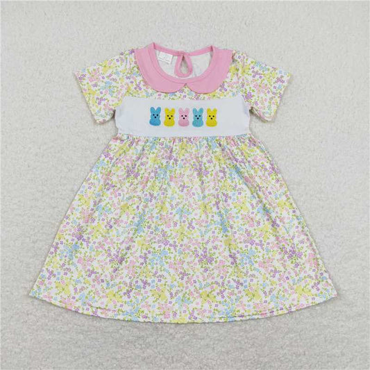 rts stock  	 GSD0649  Embroidery Colorful Rabbit Flowers Floral Pink Doll