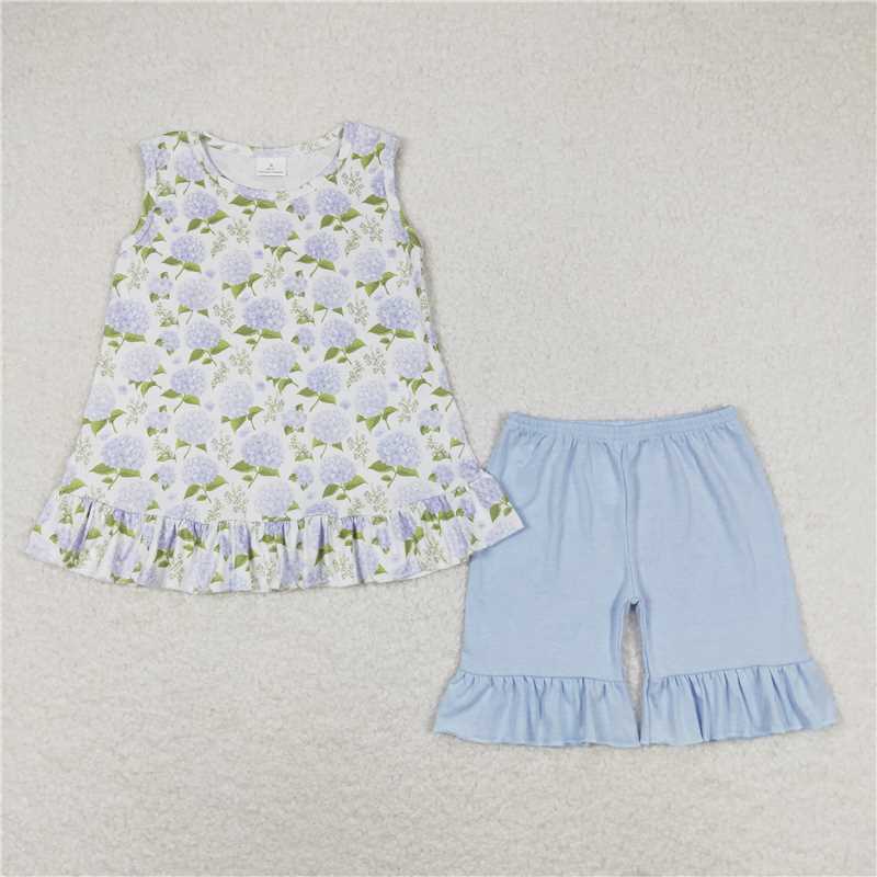 RTS GSSO1050 Hydrangea Beige Lace Sleeveless Blue Shorts Set