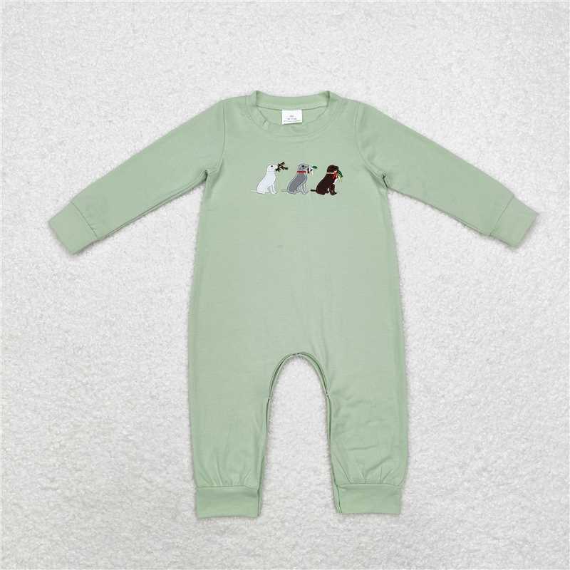 RTS NO MOQ LR1496 BLP0741 Three Puppies Pattern Light Green Long Sleeve Suit & Crawling Suit