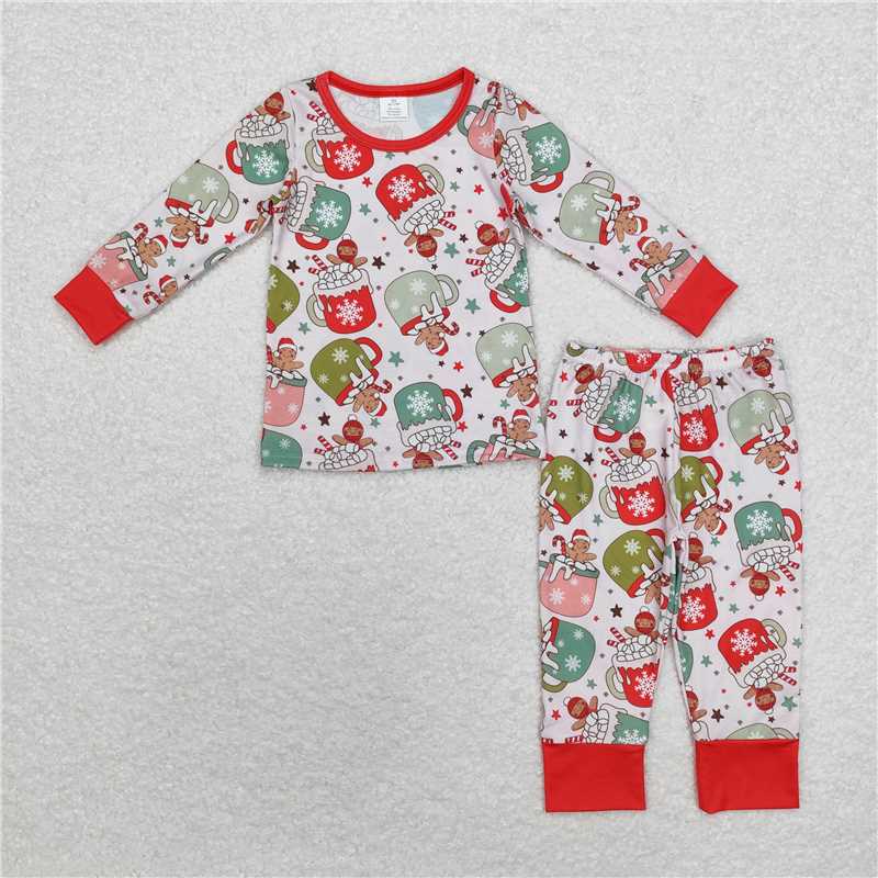 RTS NO MOQ bamboo BLP0783 Modal Christmas gingerbread man cup red long sleeves outfits