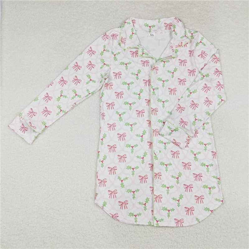 RTS no moq eta 6-7days arrived GT0661 Adult female pink bow pattern leaves white long