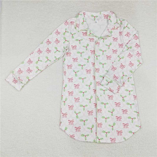 RTS no moq eta 6-7days arrived GT0661 Adult female pink bow pattern leaves white long