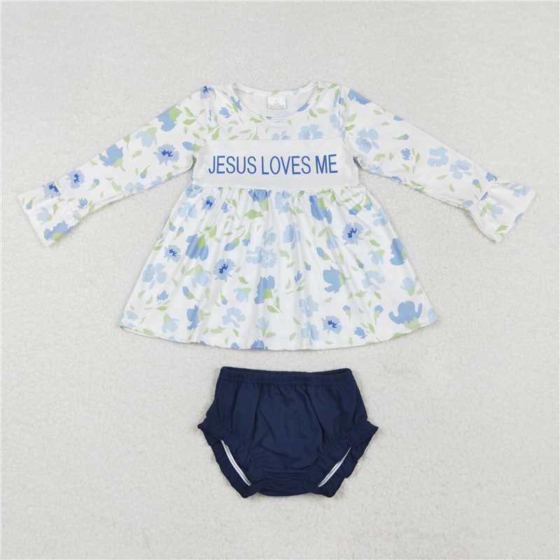 RTS NO MOQ GLP1669 GBO0435 6 A7-12  Blue Flower Long Sleeve Set & Long Sleeve Thong Set