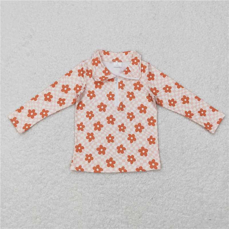 RTS NO MOQ Sibling Baby Girls clothes floral Zipper Stand Collar Pullover Long Sleeve Tops