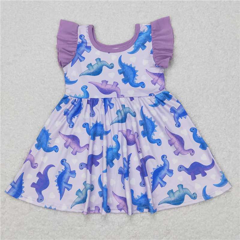 GSD0493 Dinosaur Heart Purple Flying Sleeve Dress