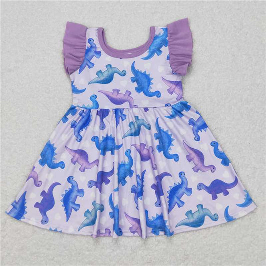 GSD0493 Dinosaur Heart Purple Flying Sleeve Dress