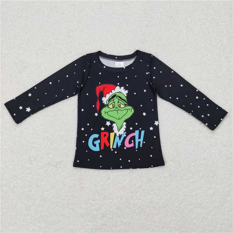 GT0329 grinch letter star black long sleeve top