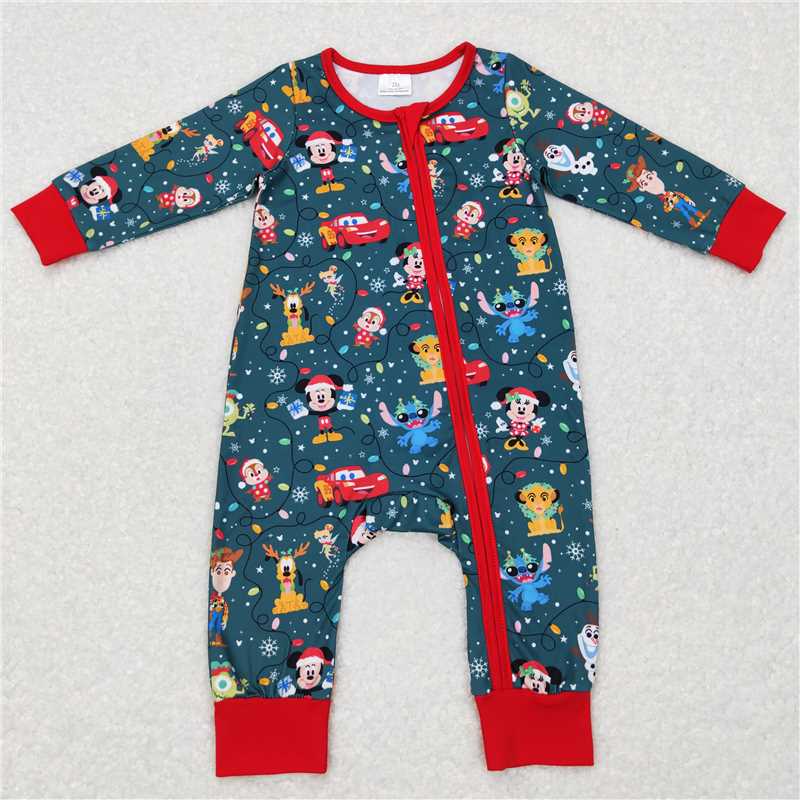 RTS NO MOQ BLP0747 LR0782 Baby Boys Christmas cartoon mouse pattern dark green long-sleeved trousers suit & romper