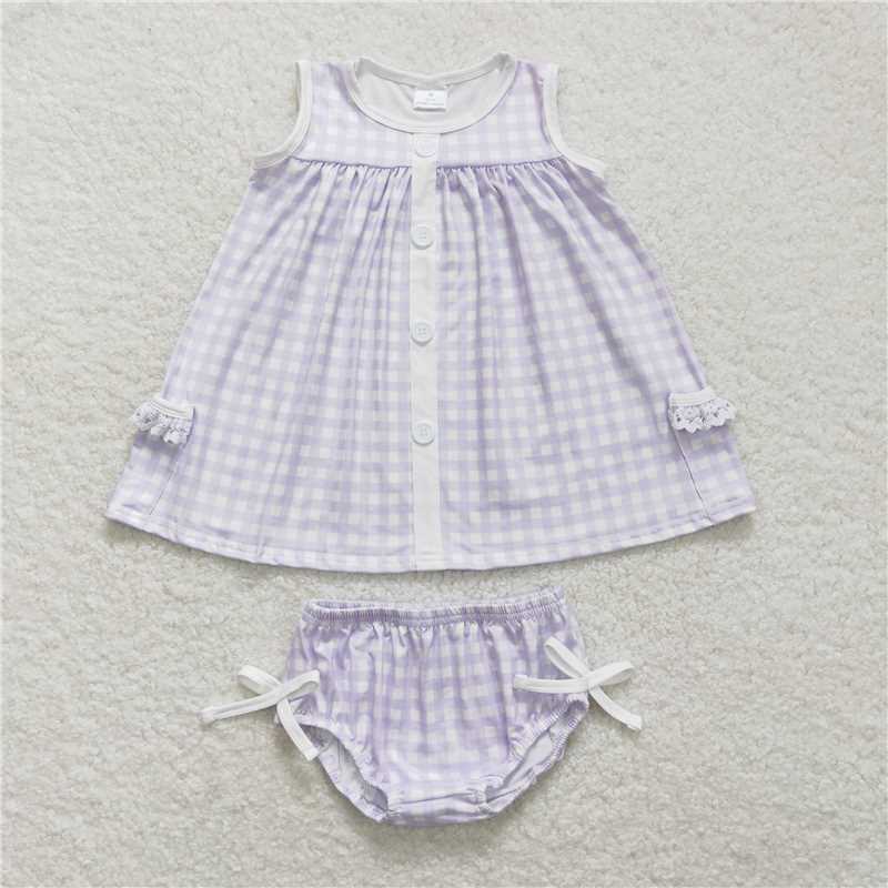 RTS Pink and White Plaid Little Collar Sleeveless Briefs Set Yellow and white plaid Purple and white plaidBlue Green Plaid Pink and white plaid