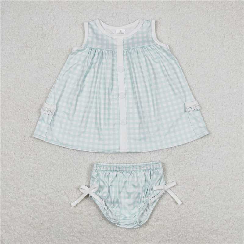 RTS Pink and White Plaid Little Collar Sleeveless Briefs Set Yellow and white plaid Purple and white plaidBlue Green Plaid Pink and white plaid