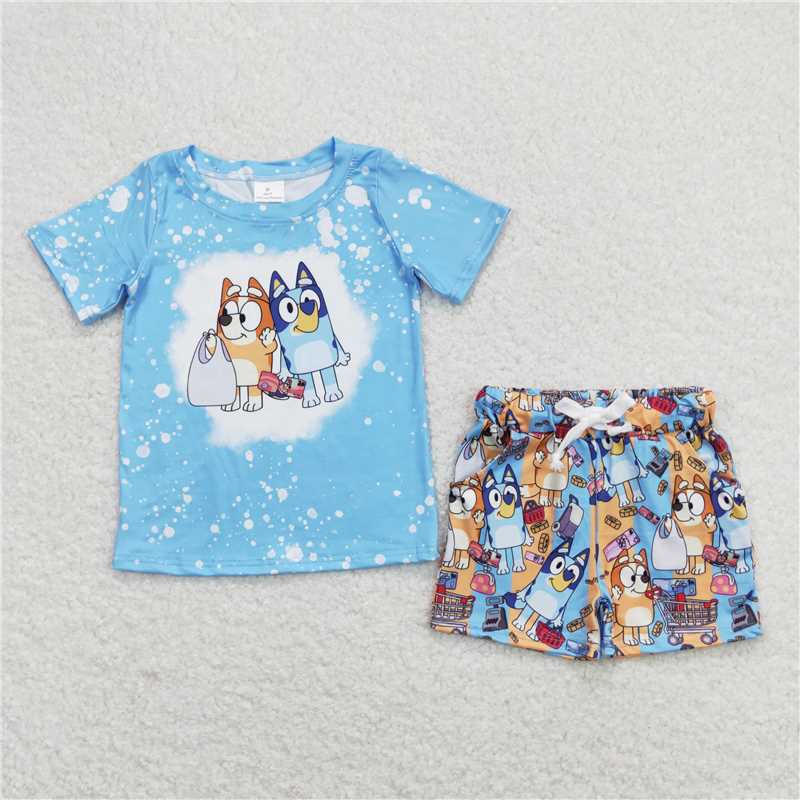 RTS NO MOQ BSSO0599 bluey blue short-sleeved shorts suit