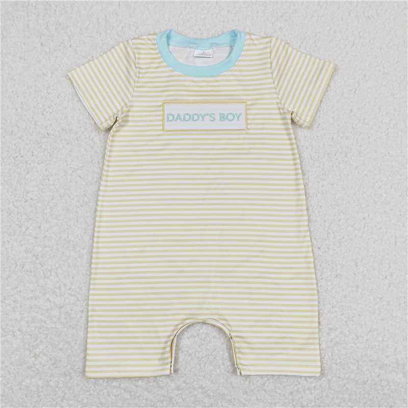 SR0890  BSSO0522 daddy's boy embroidered letters blue short sleeve yellow  daddy's boy embroidered letters yellow striped short sleeves