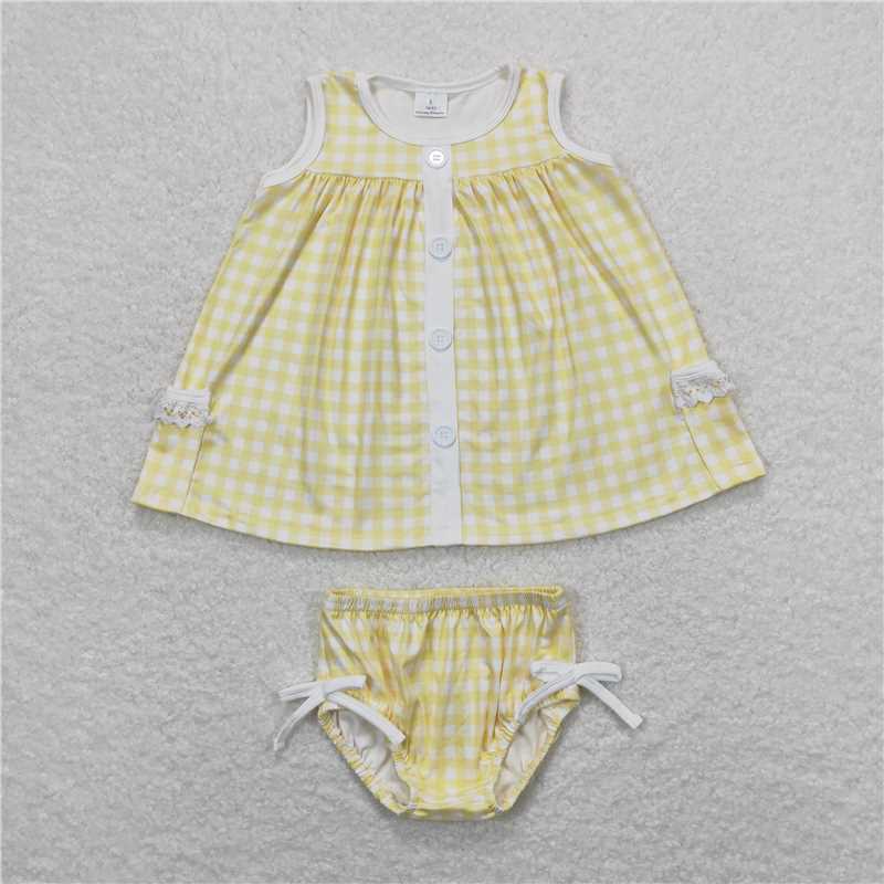 RTS Pink and White Plaid Little Collar Sleeveless Briefs Set Yellow and white plaid Purple and white plaidBlue Green Plaid Pink and white plaid