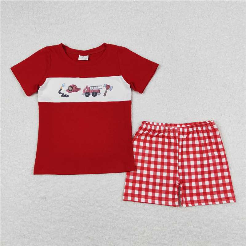 RTS	 GSD0906  Fire Engine Red and White Plaid Lace Slip Dress Sibling Sister Clothes
