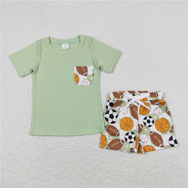 RTS NO MOQ baby boy and girls clothes basketball Short Sleeve Pants Suit