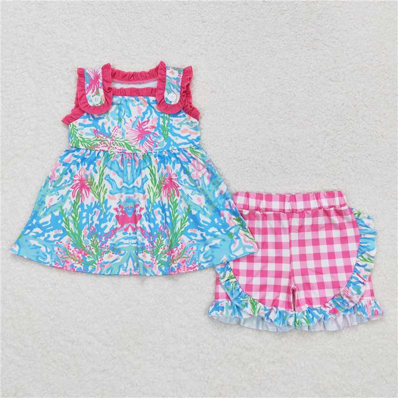 RTS Sibling Sister BSSO0839 Green short-sleeved shorts set with seaweed pattern pockets  GT0561 +GSD1113