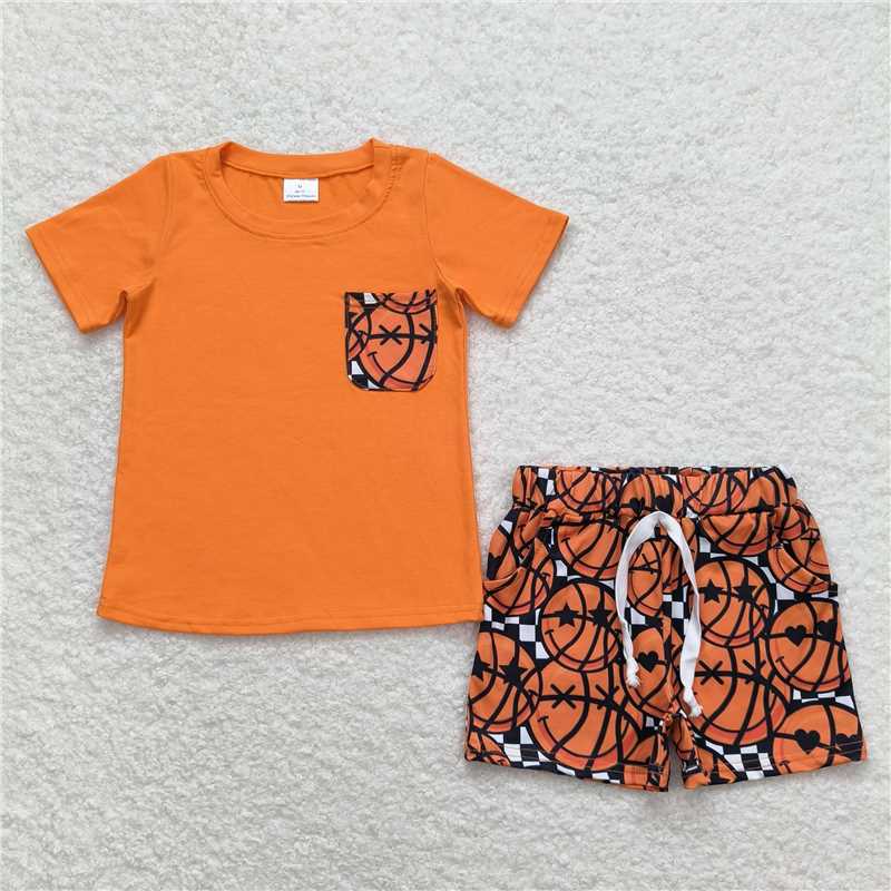 RTS NO MOQ baby boy and girls clothes basketball Short Sleeve Pants Suit