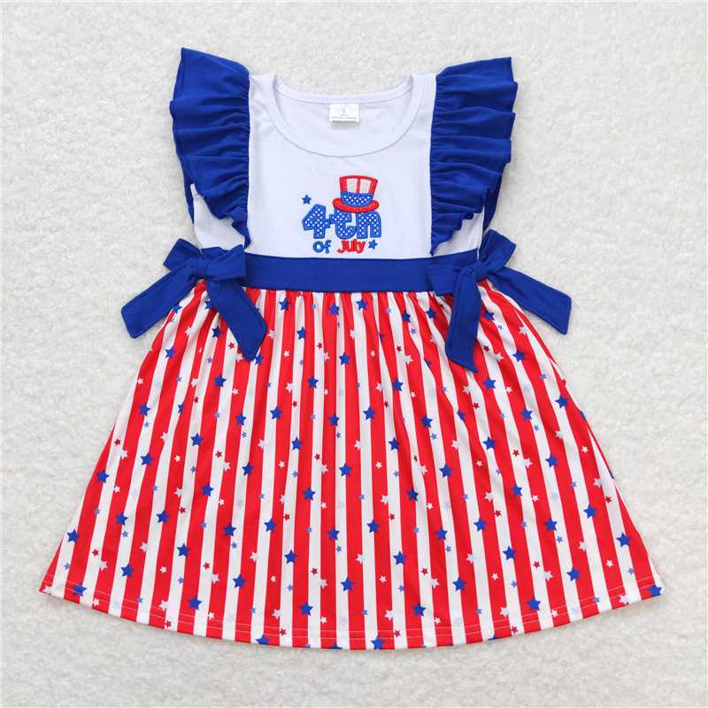 RTS Boys and girls 4th of july embroidery Short Sleeve dress rompers