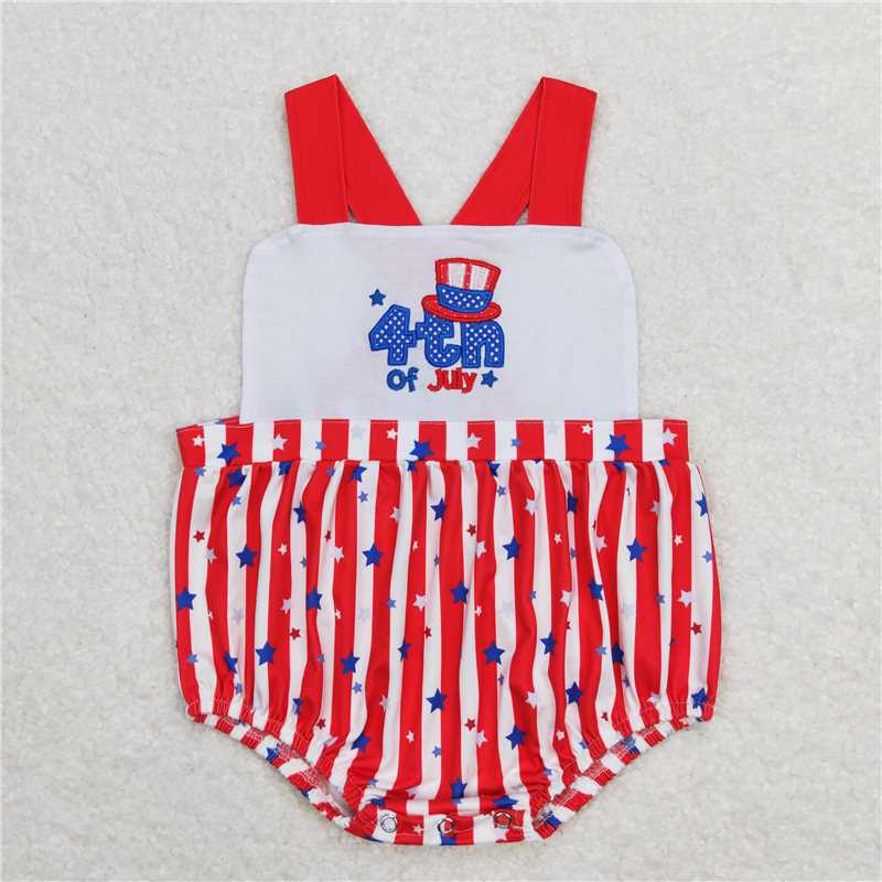 RTS Boys and girls 4th of july embroidery Short Sleeve dress rompers