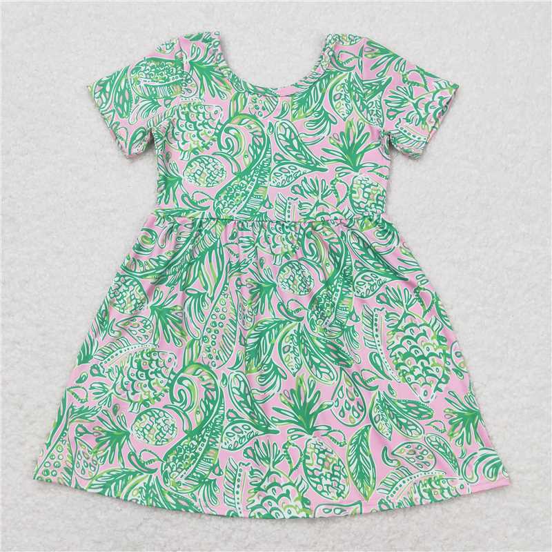BSSO0839+GSD1113+GT0561 Green short-sleeved shorts set with seaweed pattern pockets