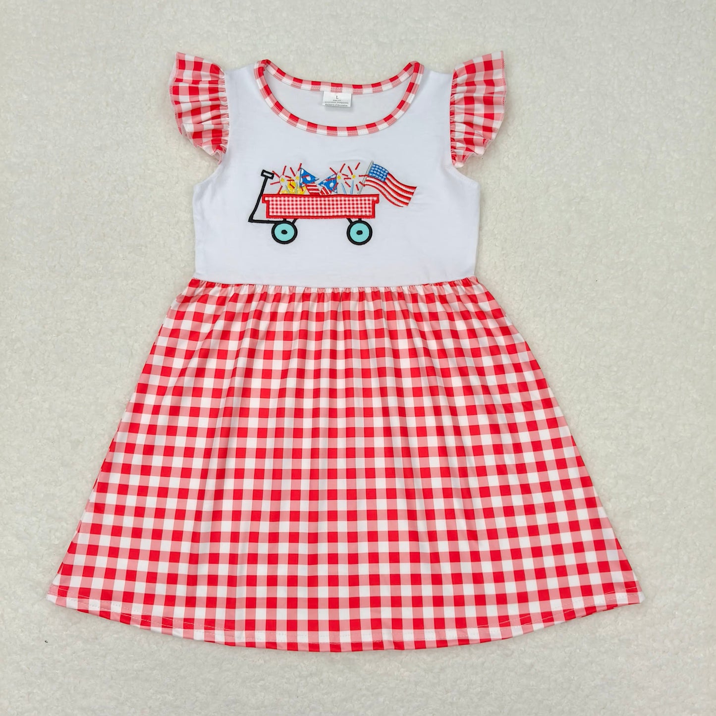 RTSno moq  GSD0843Embroidery fireworks flag cart white short sleeve red plaidBSSO0618