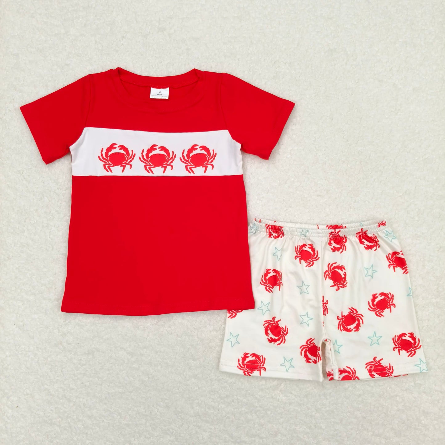 Crab star red and white plaid lace beige sling Sibling Sister Clothes Sets