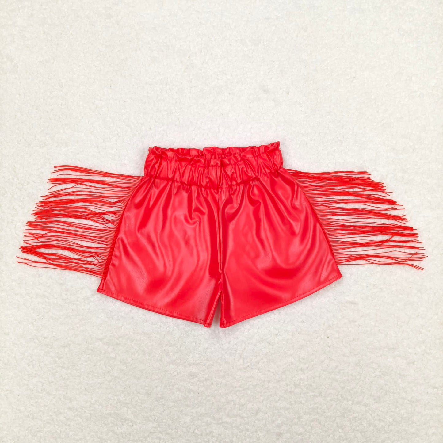 GT0551I love taylor swift white short sleeve top Red shiny leather fringe shorts