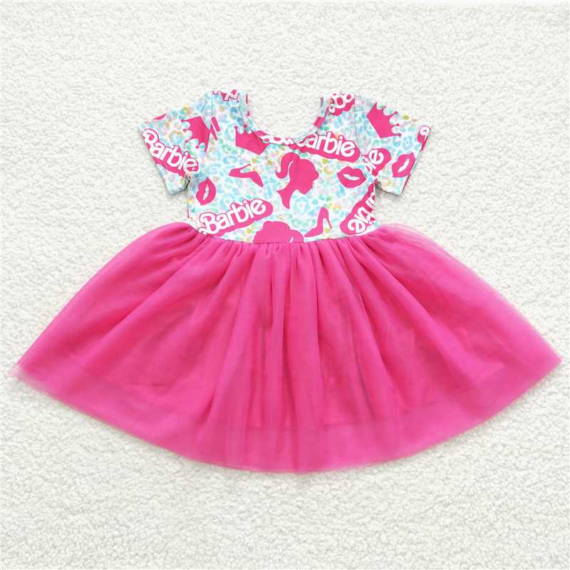 RTS NO MOQ Baby Girl Clothes Barbie Short-sleeved dress